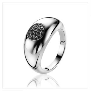 NWT ZINZI 925 Silver Ring, Wide Spherical Top, Middle Black Zirconias, Size 8